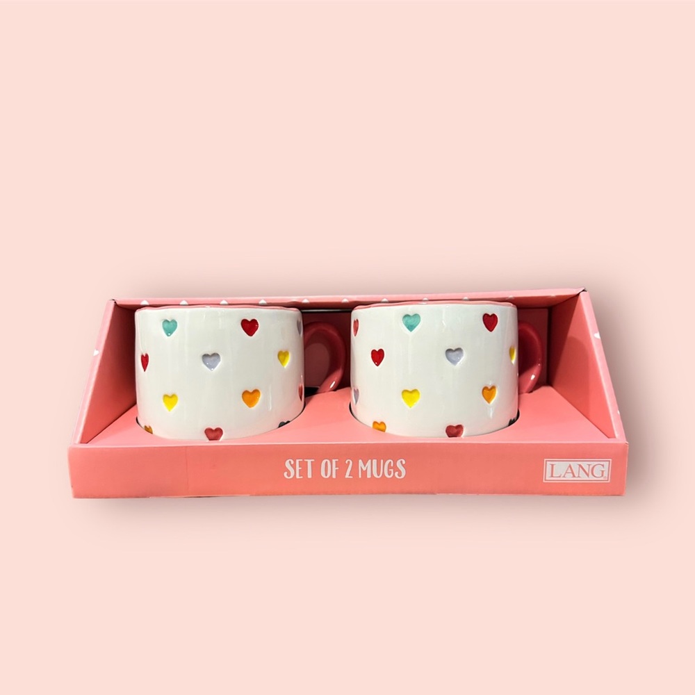 Lang Heart Mugs, set of 2 🩷🩵❤️💛💜